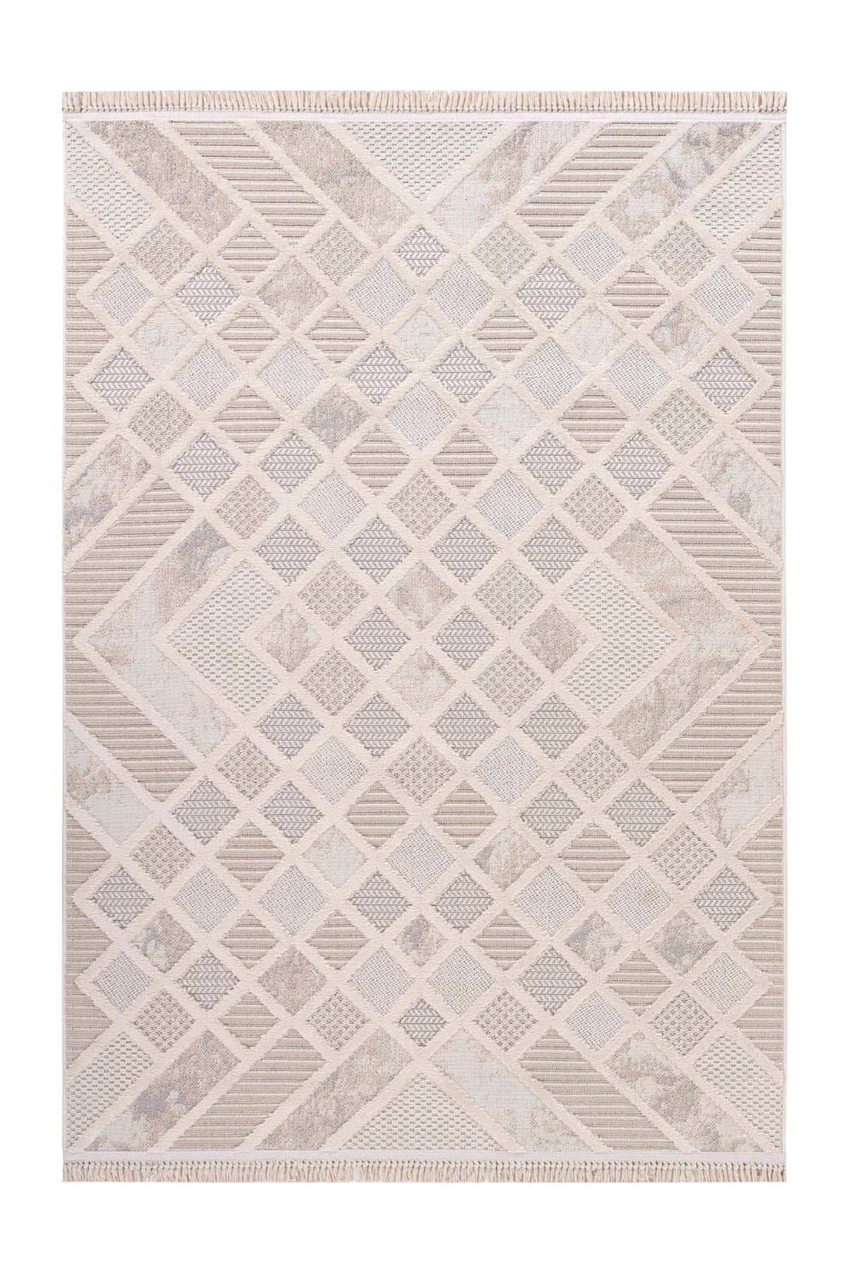 Bonn 8802 Krem Geometrik Modern Mutfak Halısı Kesme Halı — detay 1