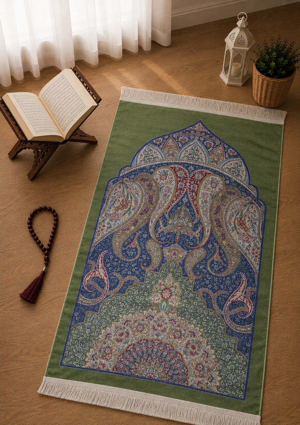 Kumkapı Serisi 0544U Lüks Modal Seccade - Yeşil — namaz odası mockup