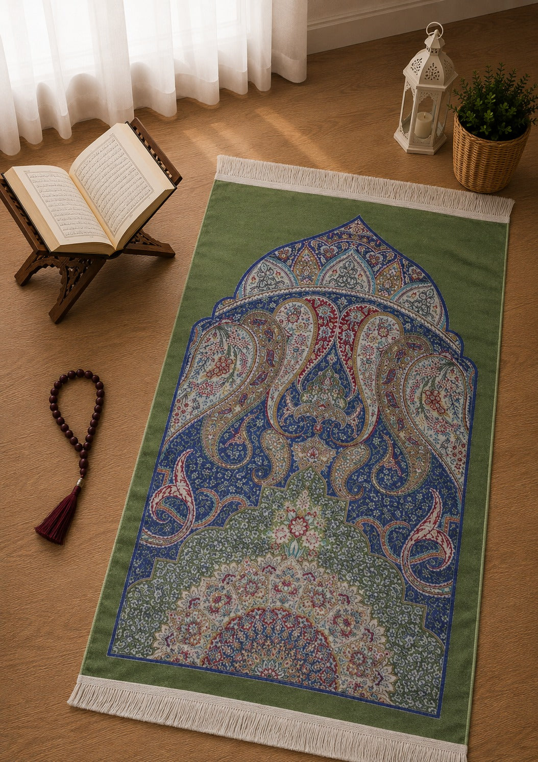 Kumkapı Serisi 0544U Lüks Modal Seccade - Yeşil — namaz odası mockup