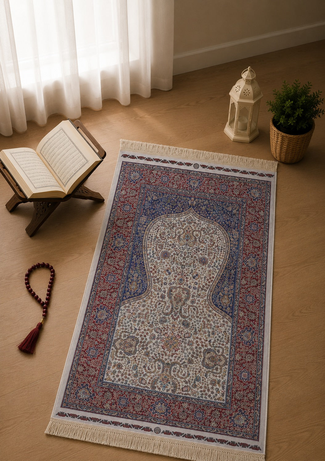 Kumkapı Serisi S163A Lüks Modal Seccade - Krem, Bordo — namaz odası mockup