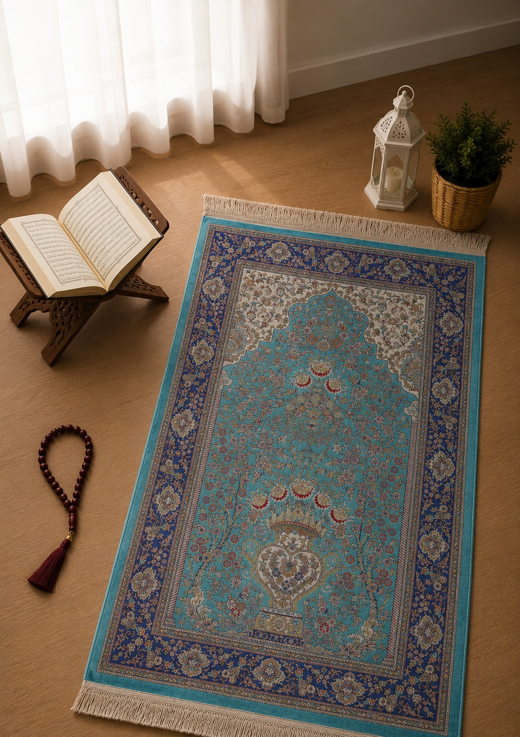 Kumkapı Serisi S818A Lüks Modal Seccade - Turkuaz — namaz odası mockup