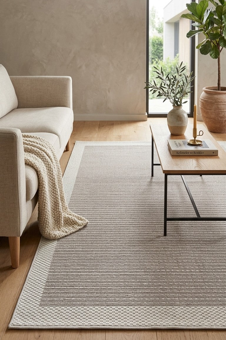 Lora 3211 Kaymaz Taban Bordürlü Sisal Halı — ortam görseli