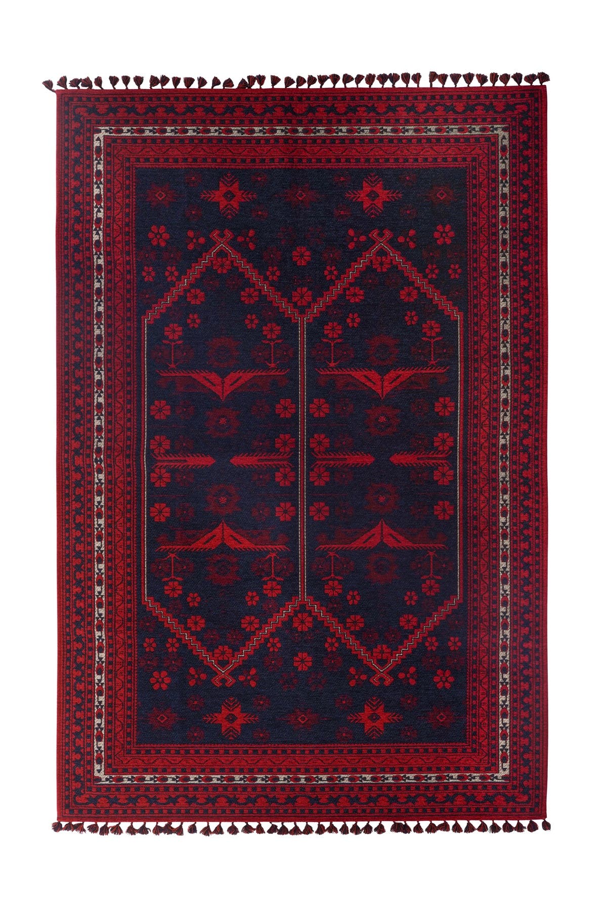 Mira Afgan 4 Kaymaz Tabanlı Yıkanabilir Klasik Kilim - Lacivert — detay 1