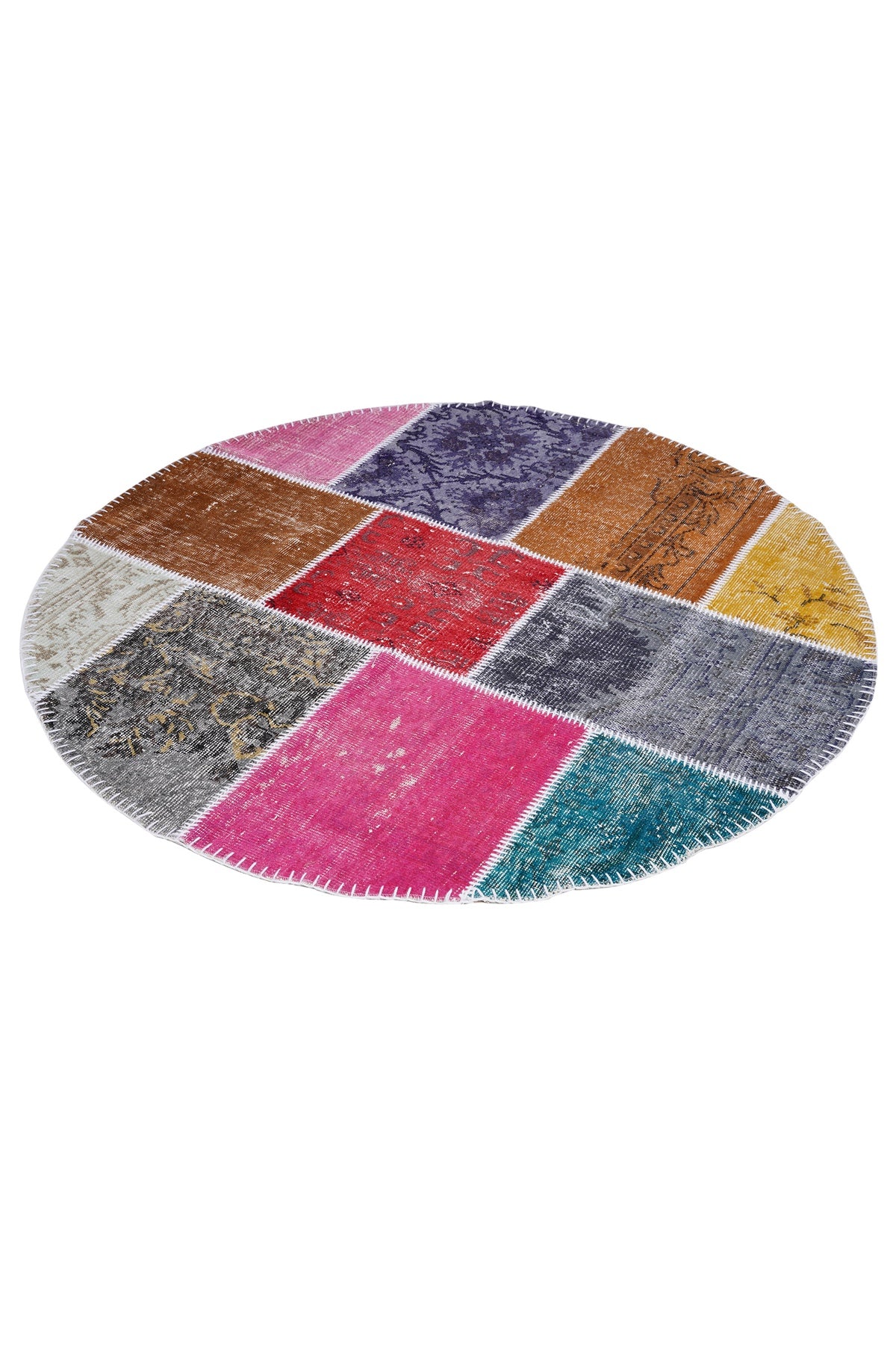 Naar Halı Patchwork El Yapımı Daire Halı — üstten görünüm