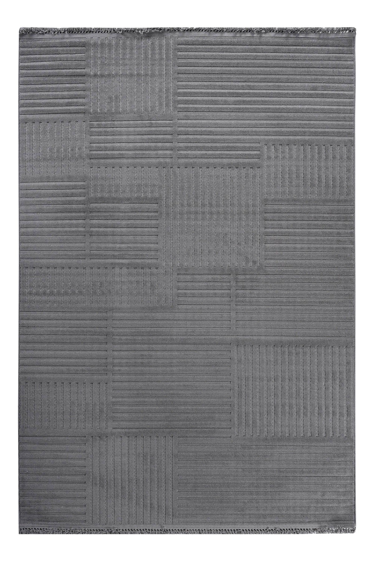Prag 9202 Gri Geometrik Salon Halısı — üstten görünüm