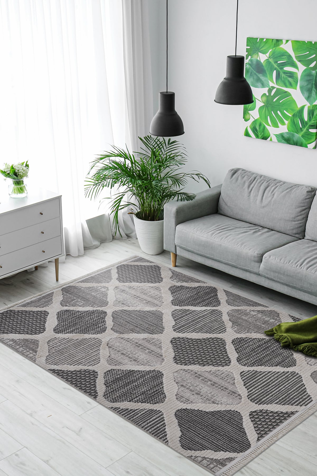 Step 2202 Gri Modern Salon ve Mutfak Halısı Kesme Halı — üstten görünüm
